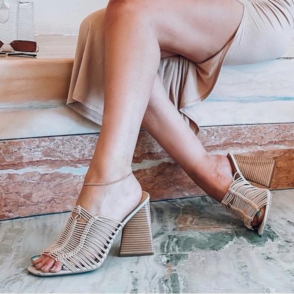 SAM EDELMAN | LAURETTE SLIP ON HEELED TRIANGLE BLOCK SANDALS SIZE 7